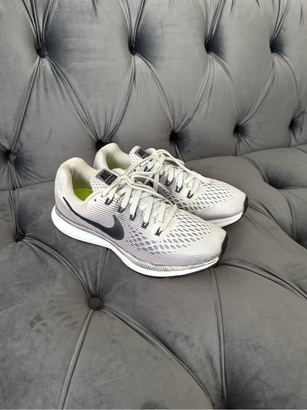 Nike White and Gray Men's Running Sneakers with Black Swoosh